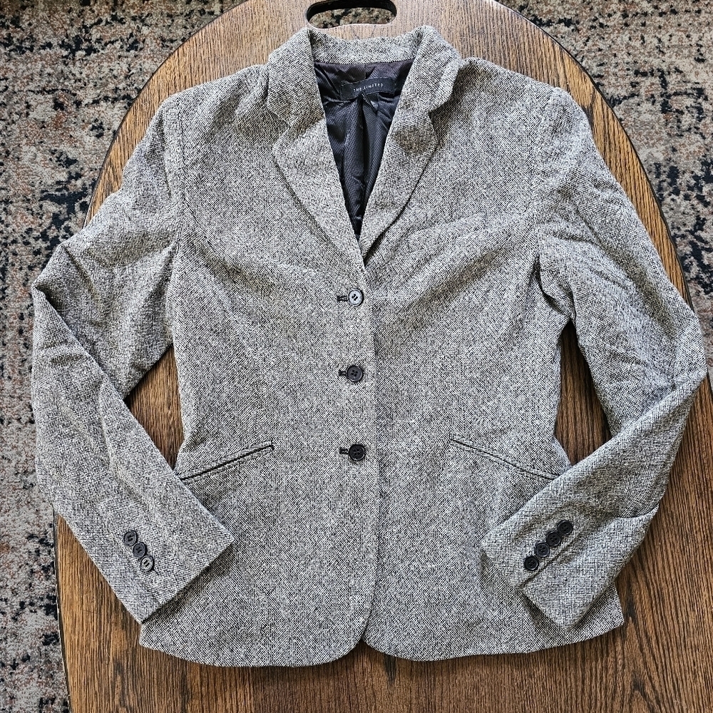 The Limited Wool Blend Gray,Black,White Tweed Blazer Jacket Size Women's Small